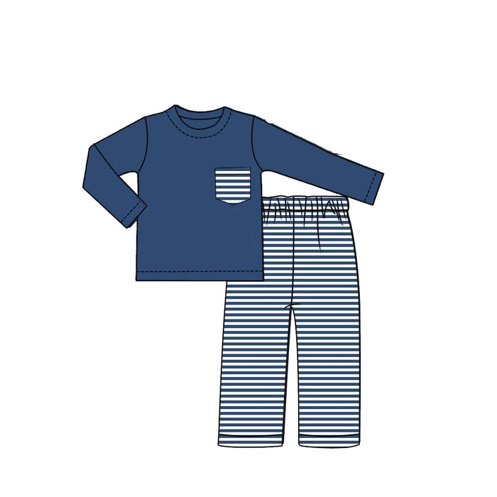 7.20  BLP1512 Preorder Navy Pocket Top Stripes Pants Boys Clothes Set