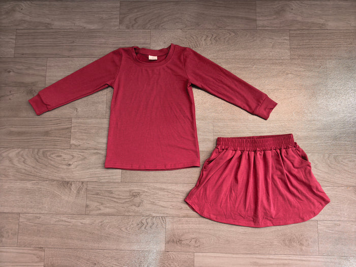 7.20  GLD1697 Preorder Plum Cotton Long Sleeve Top Skort Girls Fall Clothes Set