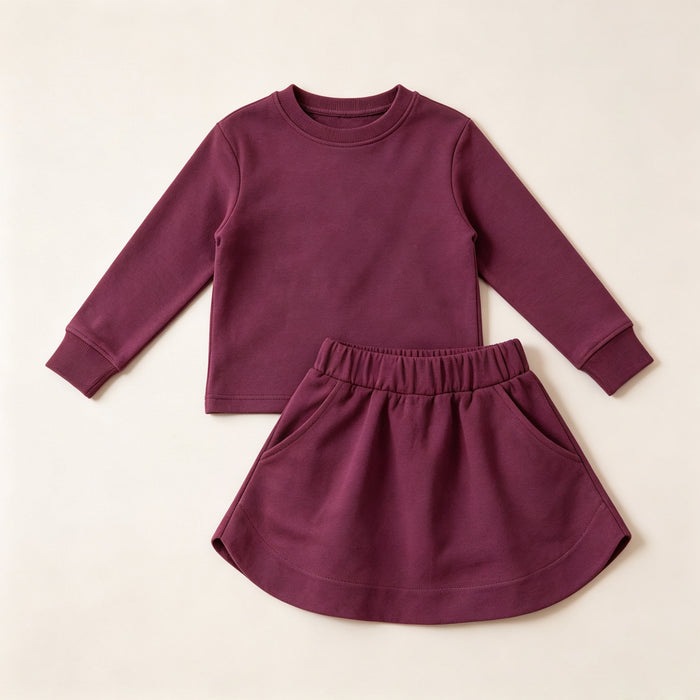 7.20  GLD1697 Preorder Plum Cotton Long Sleeve Top Skort Girls Fall Clothes Set