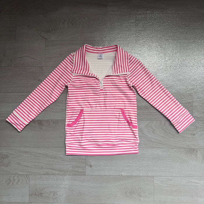 7.21 GT1783 Preorder Pink Stripes Girls Long Sleeve Zipper Pocket Yoga Pullover Top