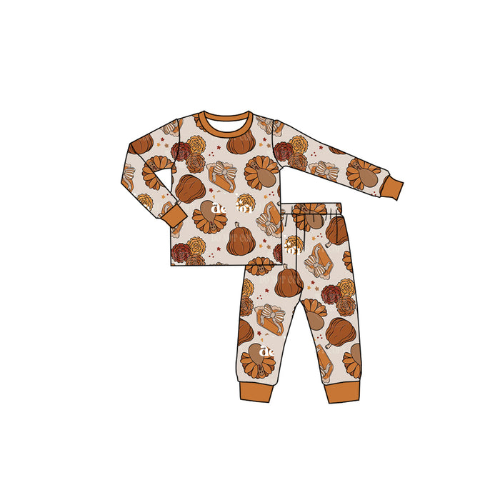 7.23 Preorder Baby Boys Thankgiving Turkey Pumpkin Long Sleeve  Pajama Set