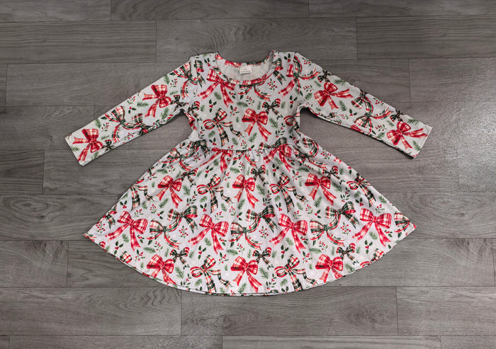 7.23  Preorder Baby Girls Christmas Bow Long Sleeve Dress