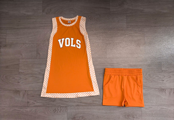 7.25 GSSO3852 Preorder Teams Orange VOLS Sleeveless Top Shorts Girls Summer Yoga Clothes Set