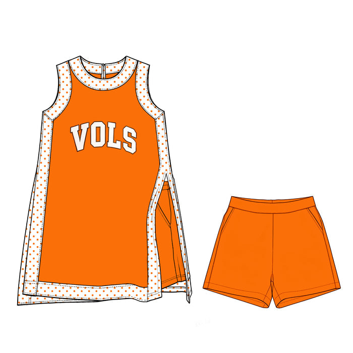 7.25 GSSO3852 Preorder Teams Orange VOLS Sleeveless Top Shorts Girls Summer Yoga Clothes Set