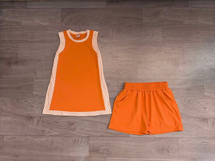 7.25 GSSO3852 Preorder Teams Orange VOLS Sleeveless Top Shorts Girls Summer Yoga Clothes Set