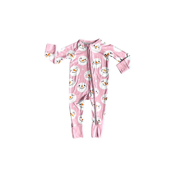 7.25 Preorder Baby Girls Snowman Pink Zipper Romper