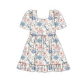 7.29 GSD4295 Preorder Pink Blue Flowers Print Girls Knee Length Dress