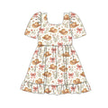 7.29 GSD4296 Preorder Hat Bows Flowers Print Girls Knee Length Dress