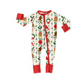 7.29 LR3178 Preorder Gingerbread Holly Baby Girls Christmas Long Sleeve Zipper Sleeper Romper