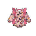 7.29 LR3181 Preorder Horse Flowers Print Baby Girls Ruffle Romper