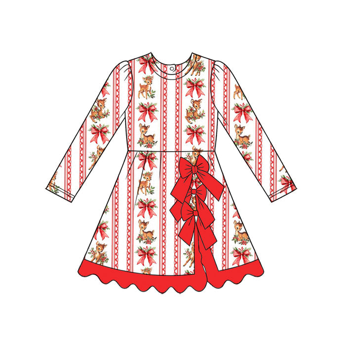 7.29  Preorder Baby Girls Christmas Deer Bow Long Sleeve Active Dress