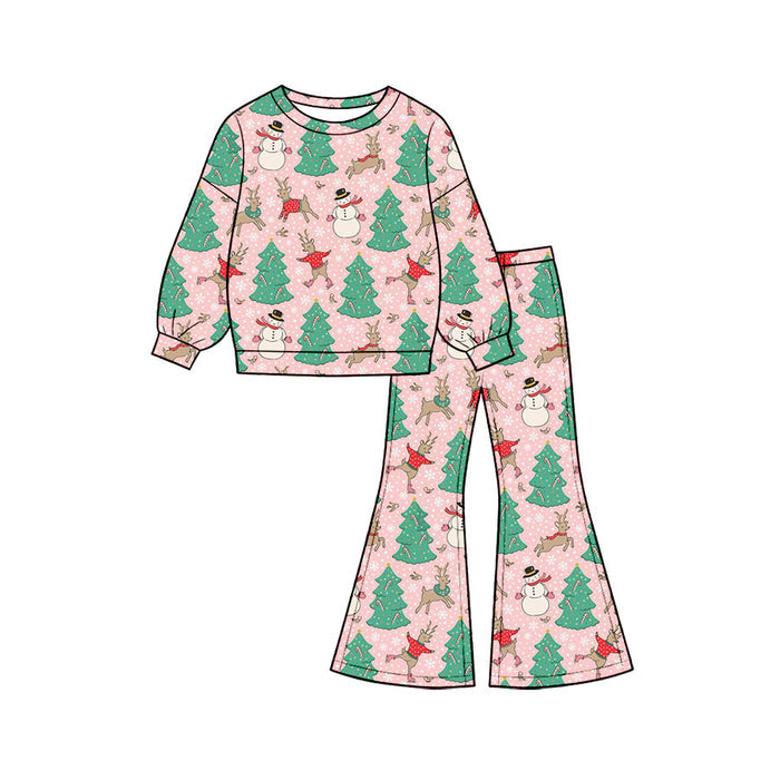 7.29  Preorder Girls Pink Christmas Tree Snowman Reindeer Outfit