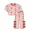7.29  Preorder Girls Red Bow Baby Deer Stripe Long Sleeve Top Bow Pants Christmas Outfit