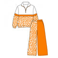 7.29  Preorder  Kids Girls Orange Leoaprd Pullover Top with Patch Pants Outfit