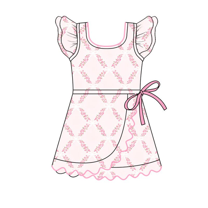 7.29  Preorder  Kids Girls Pink  Flower Flutter Sleeve Active Dress