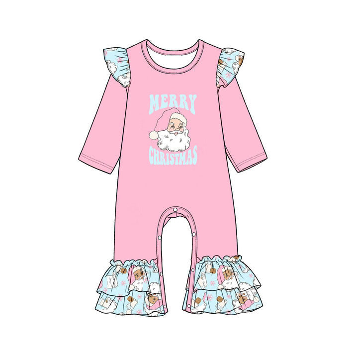 7.30   Preorder Baby Girls  Pink Christmas Santa Long Sleeve Romper