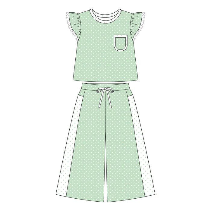 7.30 Preortder Adult size Women Green Polka Dot Top with Wild Pants Outfit