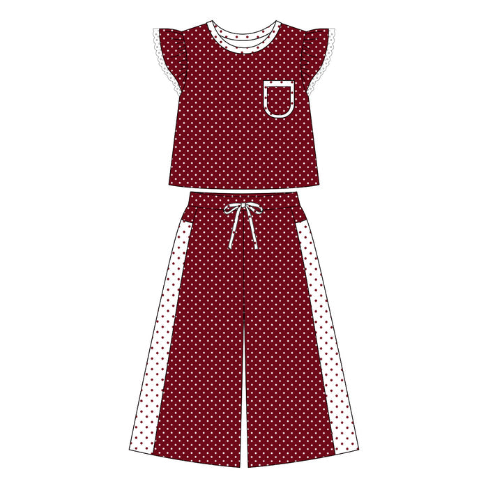 7.30 Preortder Adult size Women Maroon Polka Dot Top with Wild Pants Outfit
