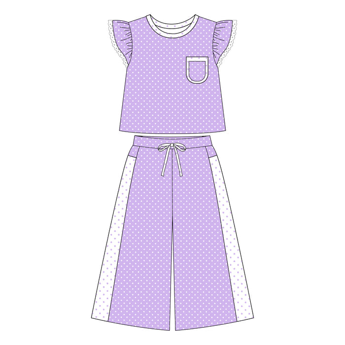 7.30 Preortder Adult size Women Purple Polka Dot Top with Wild Pants Outfit