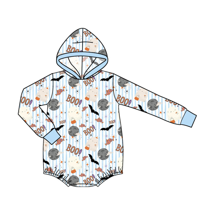 7.31 LR3206 Preorder Ghost Boo Candy Bat Baby Boys Halloween Hoodie Romper