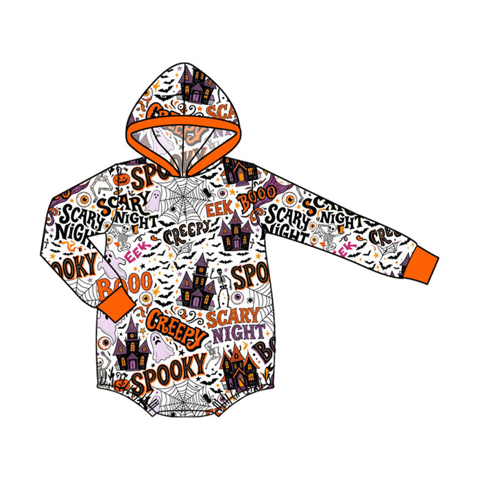 7.31 LR3207 Preorder SPOOKY Ghost Boo Bat Baby Boys Halloween Hoodie Romper