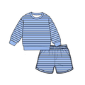 7.6 Preorder Adult Women Blue Striped Long Sleeve Top with Shorts Outfit