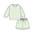 7.6 Preorder Adult Women Green Striped Long Sleeve Top with Shorts Outfit