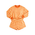7.6 Preorder Adult Women Orange Striped Long Sleeve Top with Shorts Outfit