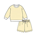 7.6 Preorder Adult Women Yellow Striped Long Sleeve Top with Shorts Outfit