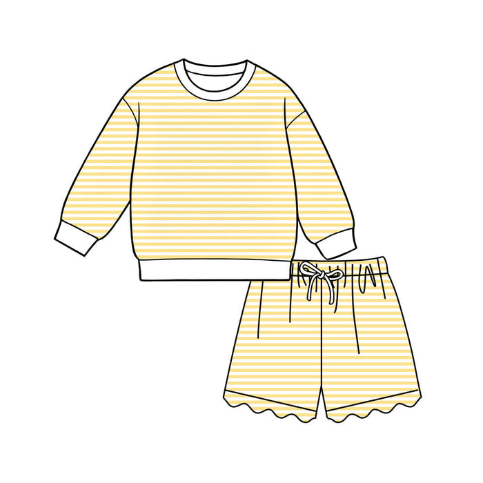 7.6 Preorder Adult Women Yellow Striped Long Sleeve Top with Shorts Outfit