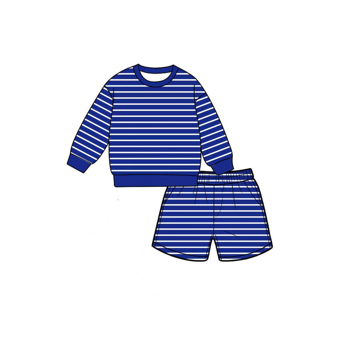 7.6 Preorder GLS0132 Kids Girls Royalblue Long Sleeve Top with Shorts Outfit
