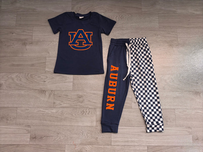 7.6 Preorder Kids Girls Auburn Short Sleeve Top with Checked Jogger Set