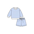 7.6 Preorder  Kids Girls Light Blue Long Sleeve Top with Shorts Outfit