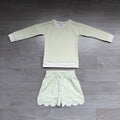 7.6 Preorder  Kids Girls Light Green Long Sleeve Top with Shorts Outfit