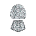 8.1 GLS0184 Preorder Adult Grey Camo Print Long Sleeve Top Pockets Shorts Woman Yoga Clothes Set