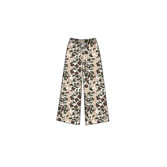8.1  P1105 Preorder Brown Khaki Camo Print Girls Bottom Yoga Pockets Straight Pants