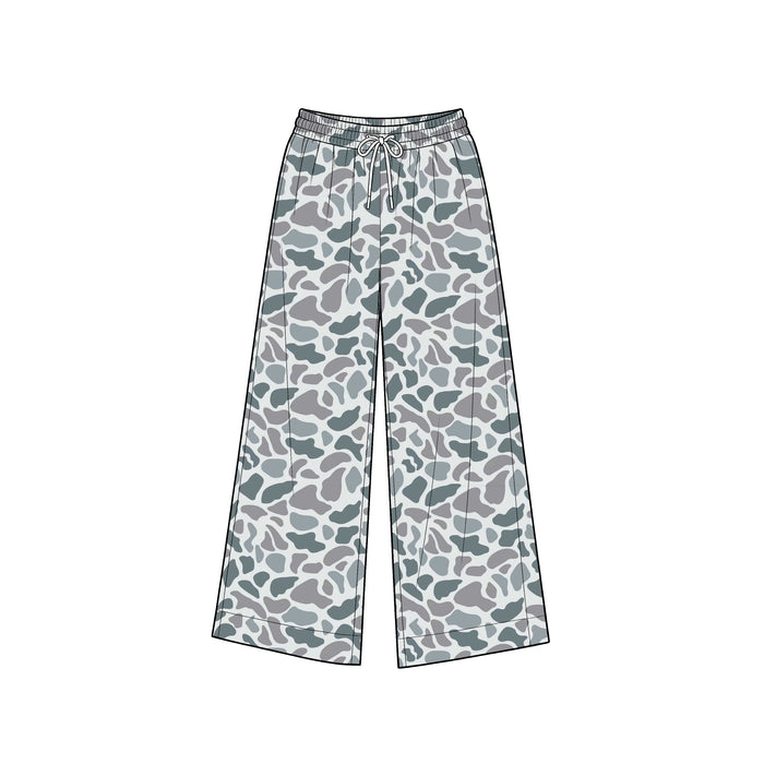 8.1 P1108 Preorder Adult Grey Camo Print Woman Bottom Yoga Pockets Straight Pants