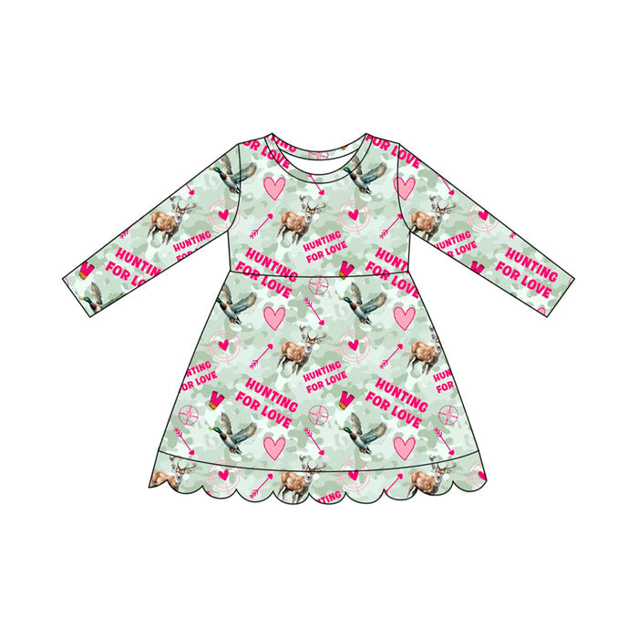 8.1 Preorder  Kids Girls Hunting For Love Duck Deer Long Sleeve Dress