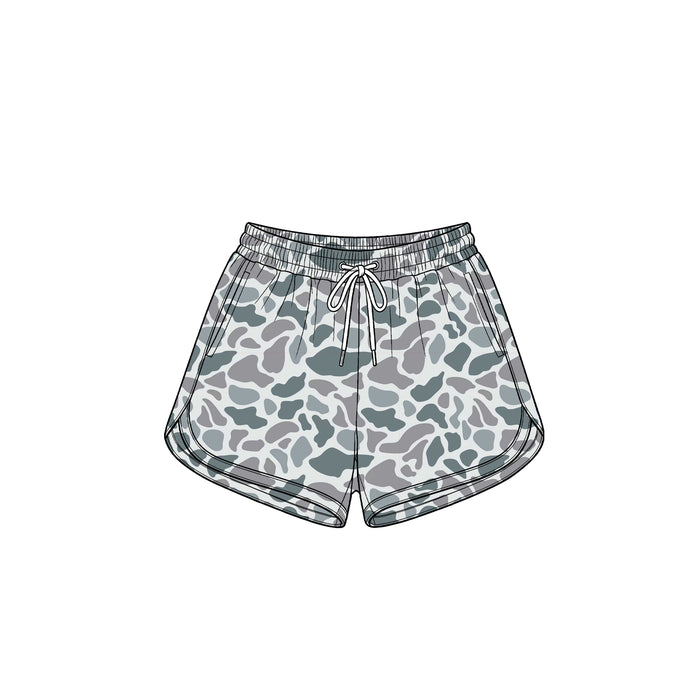 8.1 SS0987 Preorder Adult Grey Camo Print Woman Bottom Yoga Pockets Shorts
