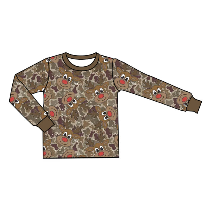 8.10 BT1905 Preorder Deer Camo Print Boys Christmas Tee Shirts Top