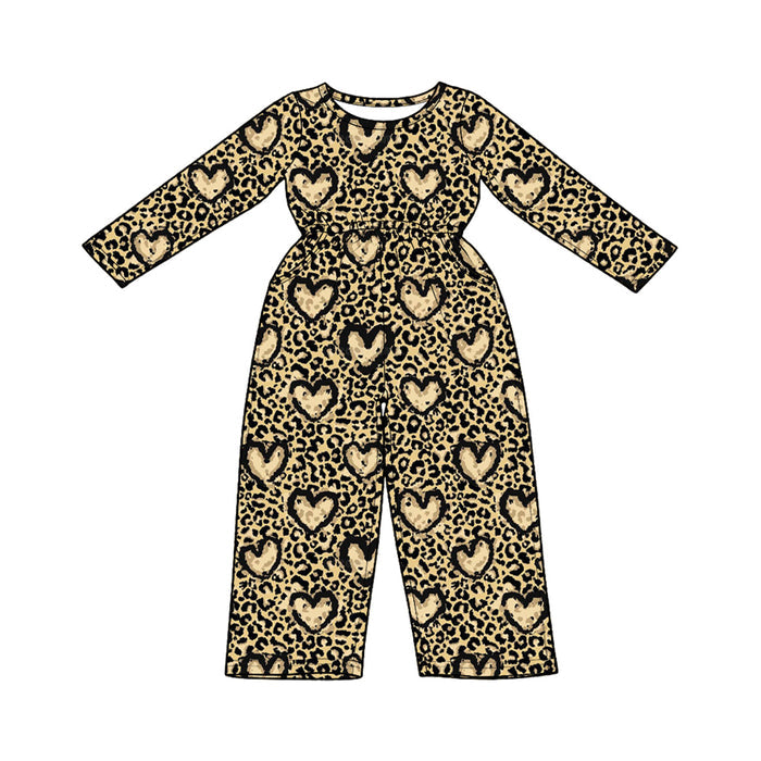 8.10 LR3258 Preorder Hearts Leopard Print Girls Valentine's Day Straight Jumpsuits