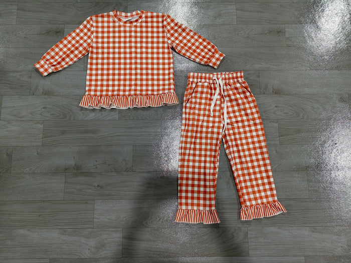 8.10 Preorder Kids Girls Burnt Orange Gingham Pajama Set