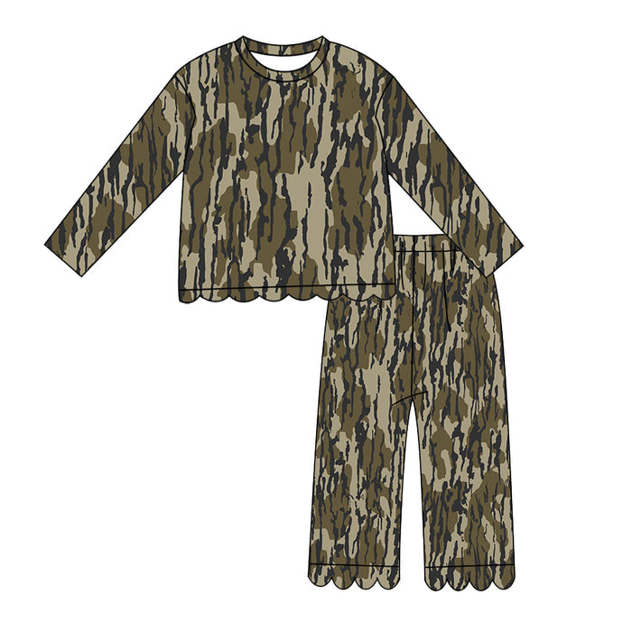8.10 Preorder Kids Girls Green Camo Long Sleeve Scalloped Set