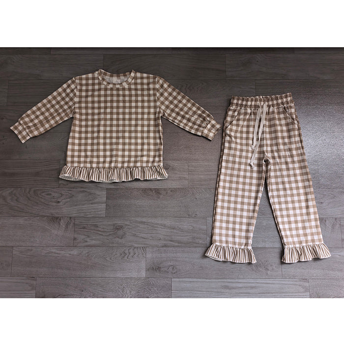 8.10 Preorder Kids Girls Green Gingham Long Sleeve Pajama Set