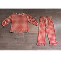 8.10 Preorder Kids Girls Maroon Gingham Long Sleeve Pajama Set