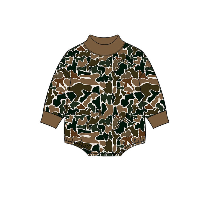 8.11   Preorder Baby Boys Brown Camo Long Sleeve Bubble Romper