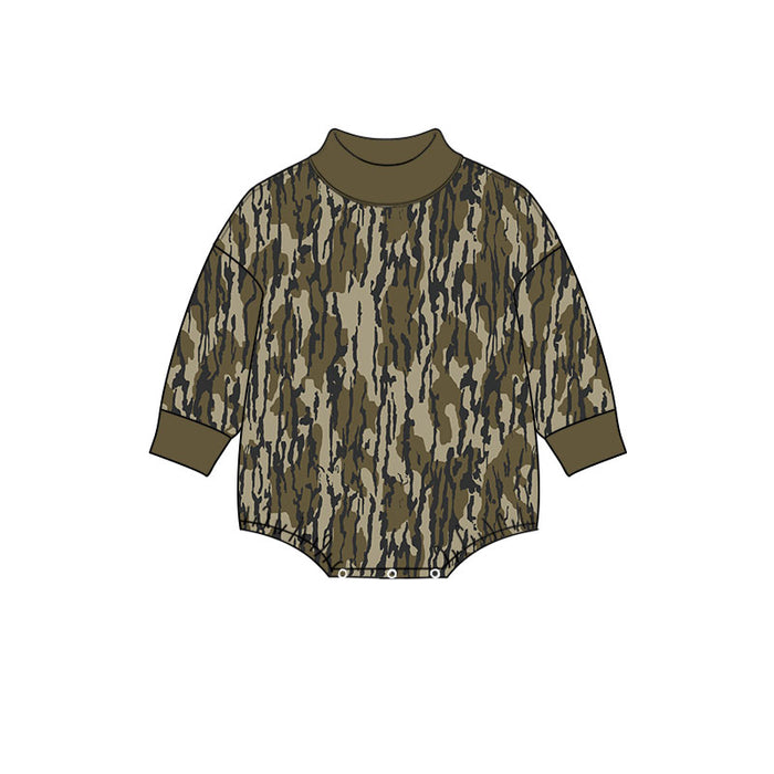 8.11   Preorder Baby Boys Green Camo Long Sleeve Bubble Romper