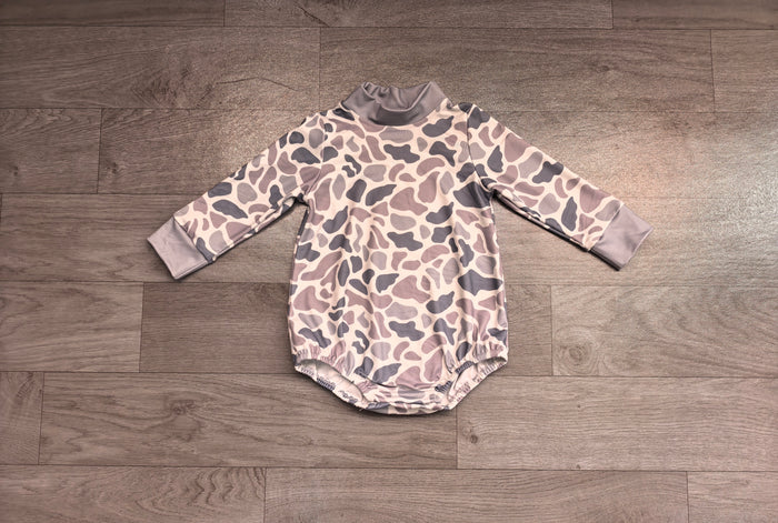 8.11   Preorder Baby Boys Grey Camo Long Sleeve Bubble Romper