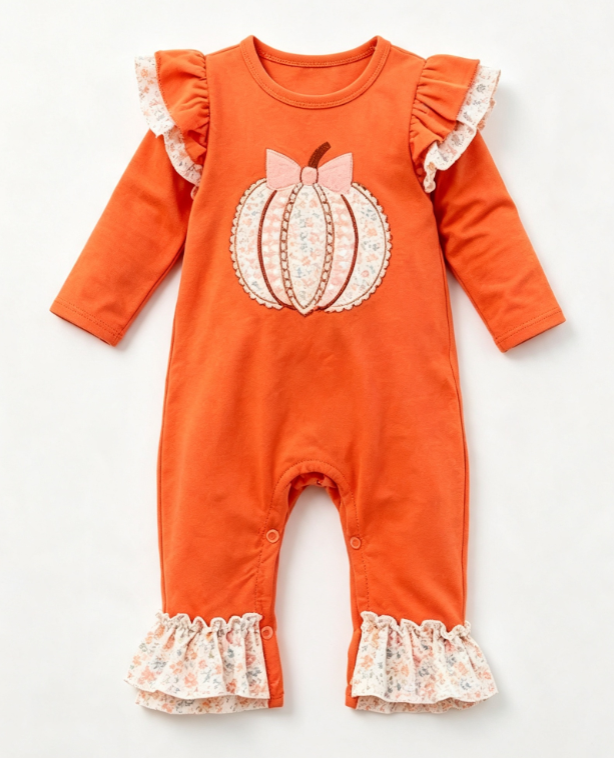 8.11   Preorder Baby Girls Pumpkin Orange Long Sleeve Romper