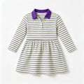 8.13 GLD1757 Preorder Purple Green Stripes Print Girls Mardi Gras Knee Length Dress